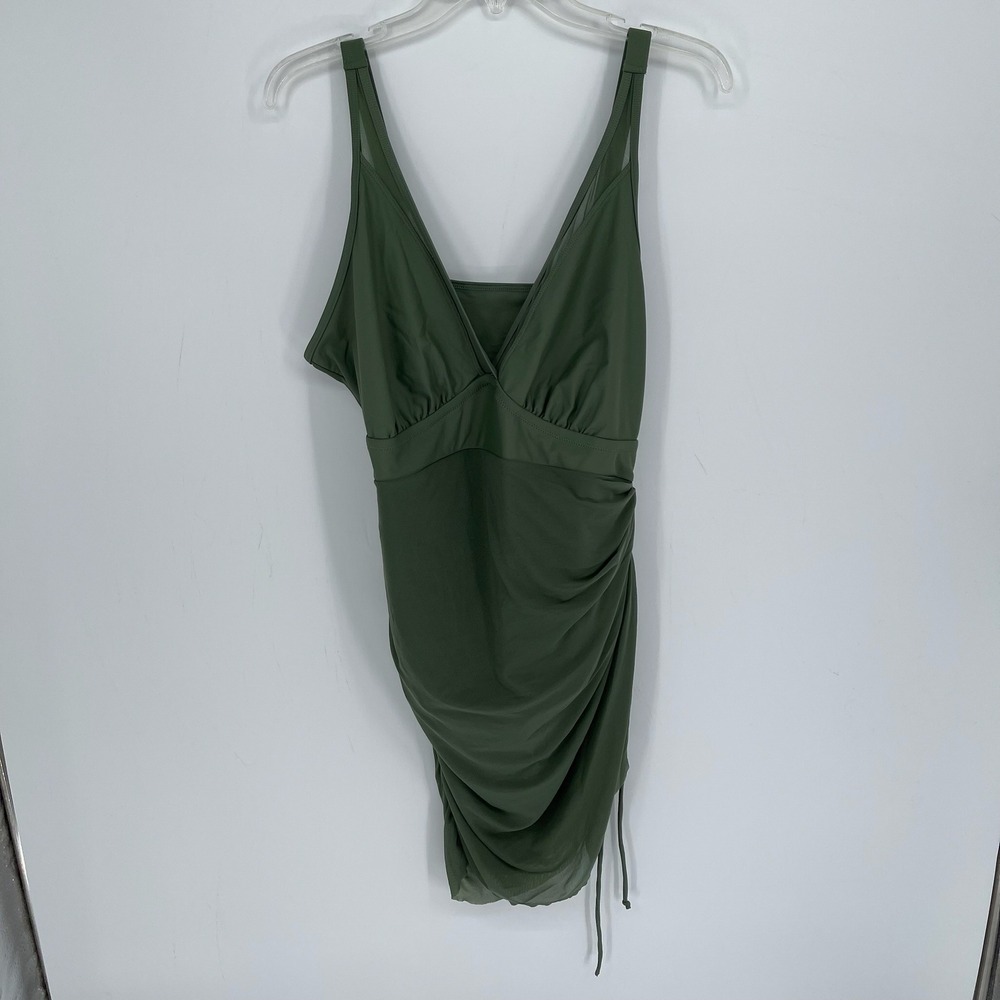 Blooming Jelly Women's Green‎ Ruched Mesh Overlay One-Piece Swimdress Size XXL